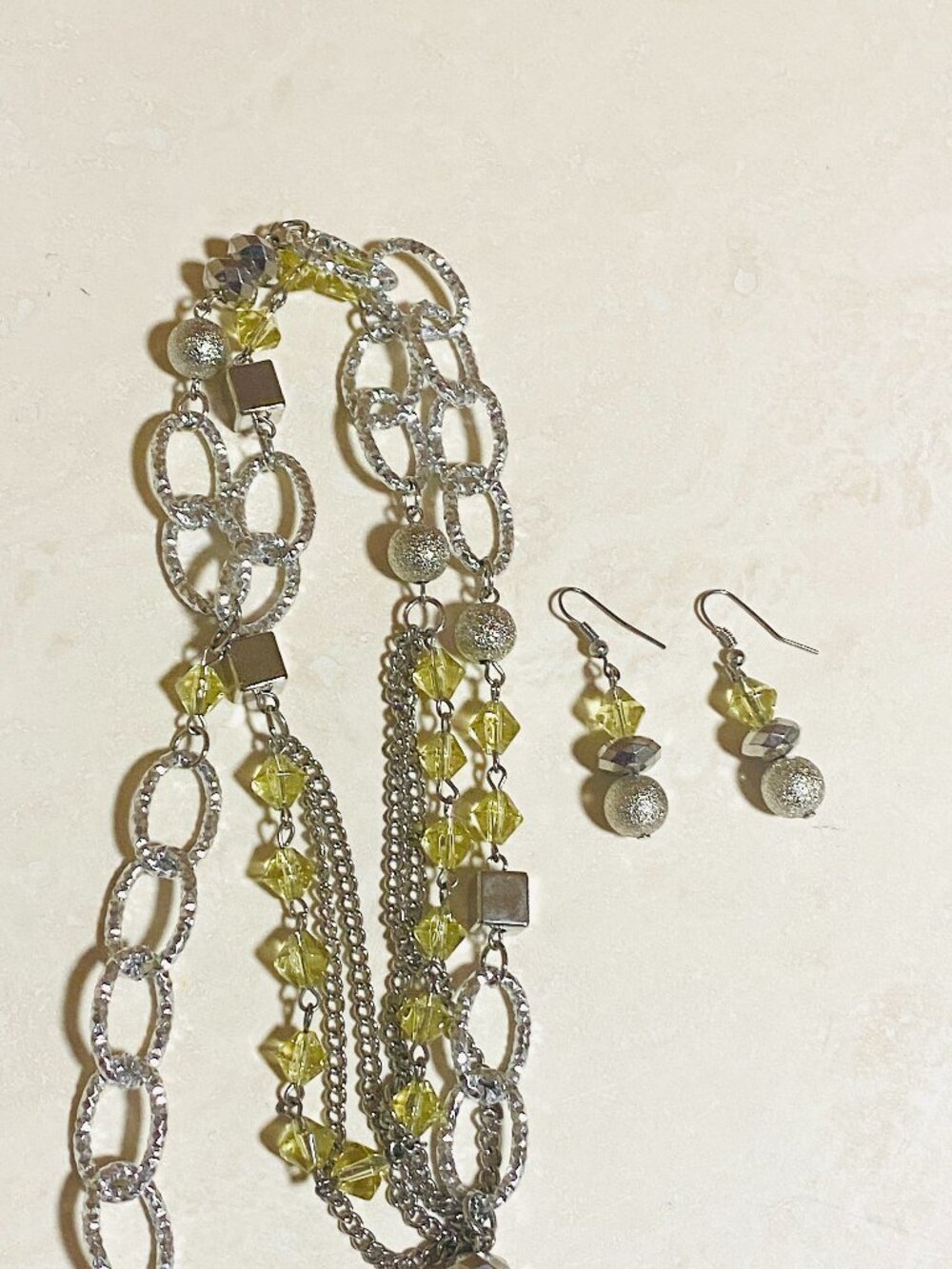 3/$10, Silver Tone Jewelry Set, Mismatched Long Necklace + Drop Earrings